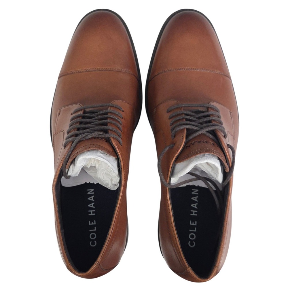 Cole Haan Cap Toe Oxford Dress Shoes Mens 8 Brown British Tan Leather Modern NEW - Picture 6 of 8
